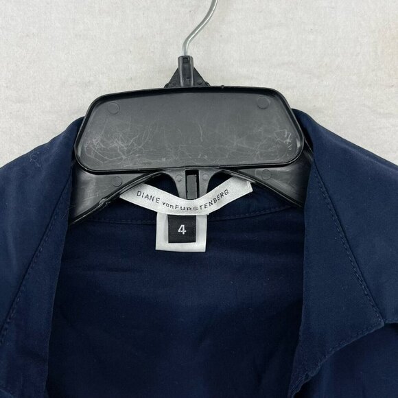 Diane Von Furstenberg Blazer Women's Sz 4 Navy Blue Tie Wrap Roll Tab 3/4 Sleeve - Picture 10 of 11